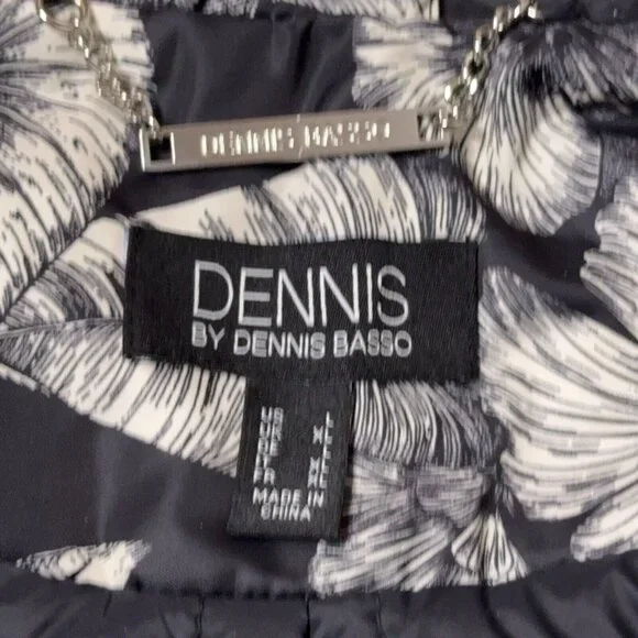 Dennis Basso Jacket Printed Floral Black White Water Resistant Hooded Ruffle Lg - Picture 11 of 16